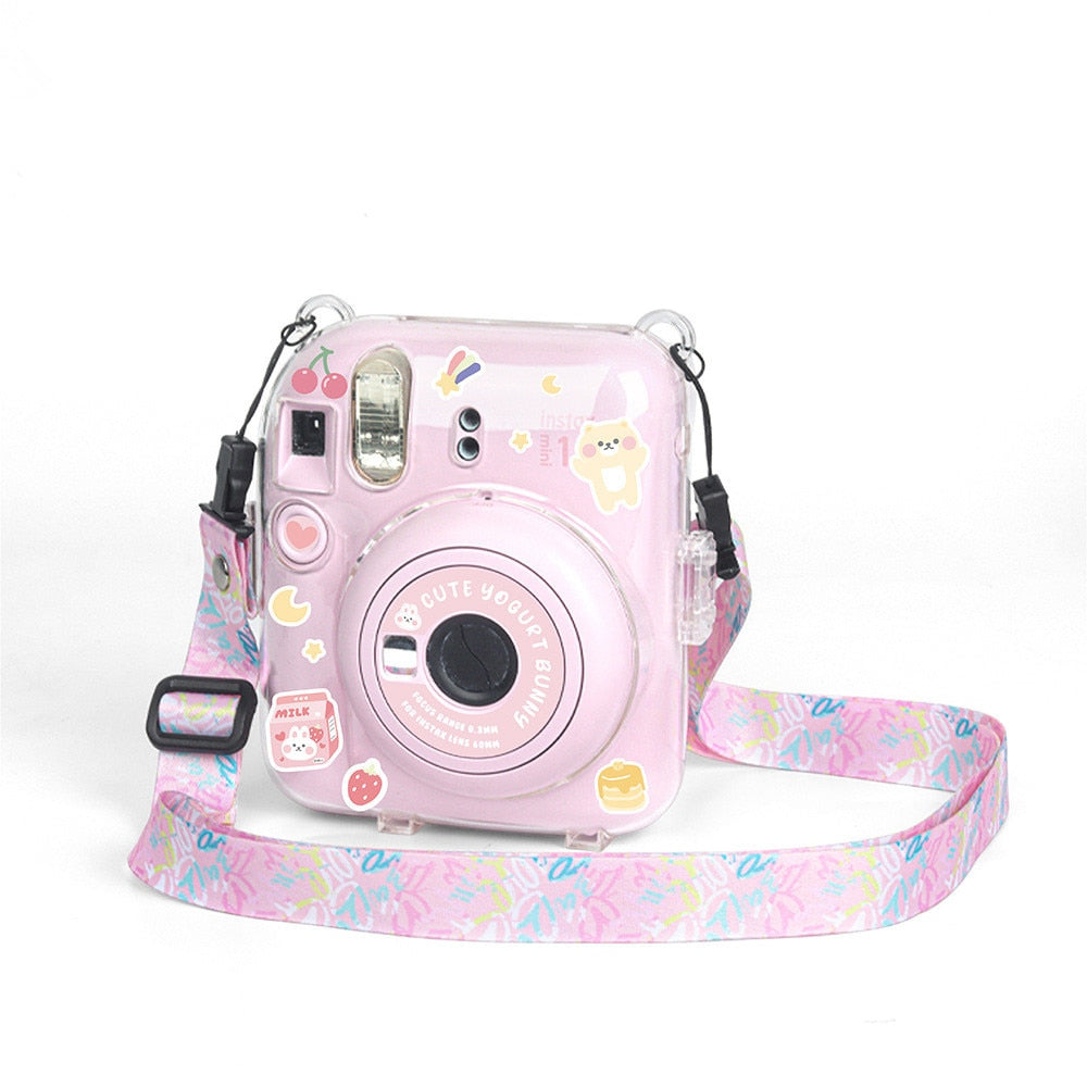 For Fujifilm Instax Mini 12 Transparent Camera Case Protective Carry Bag Cover with Shoulder Strap Storage Bag