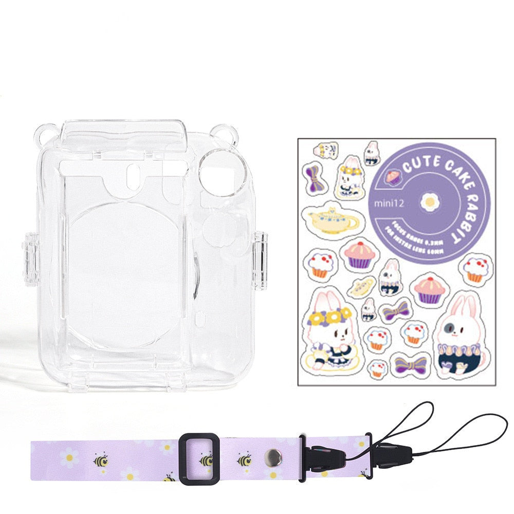 For Fujifilm Instax Mini 12 Transparent Camera Case Protective Carry Bag Cover with Shoulder Strap Storage Bag