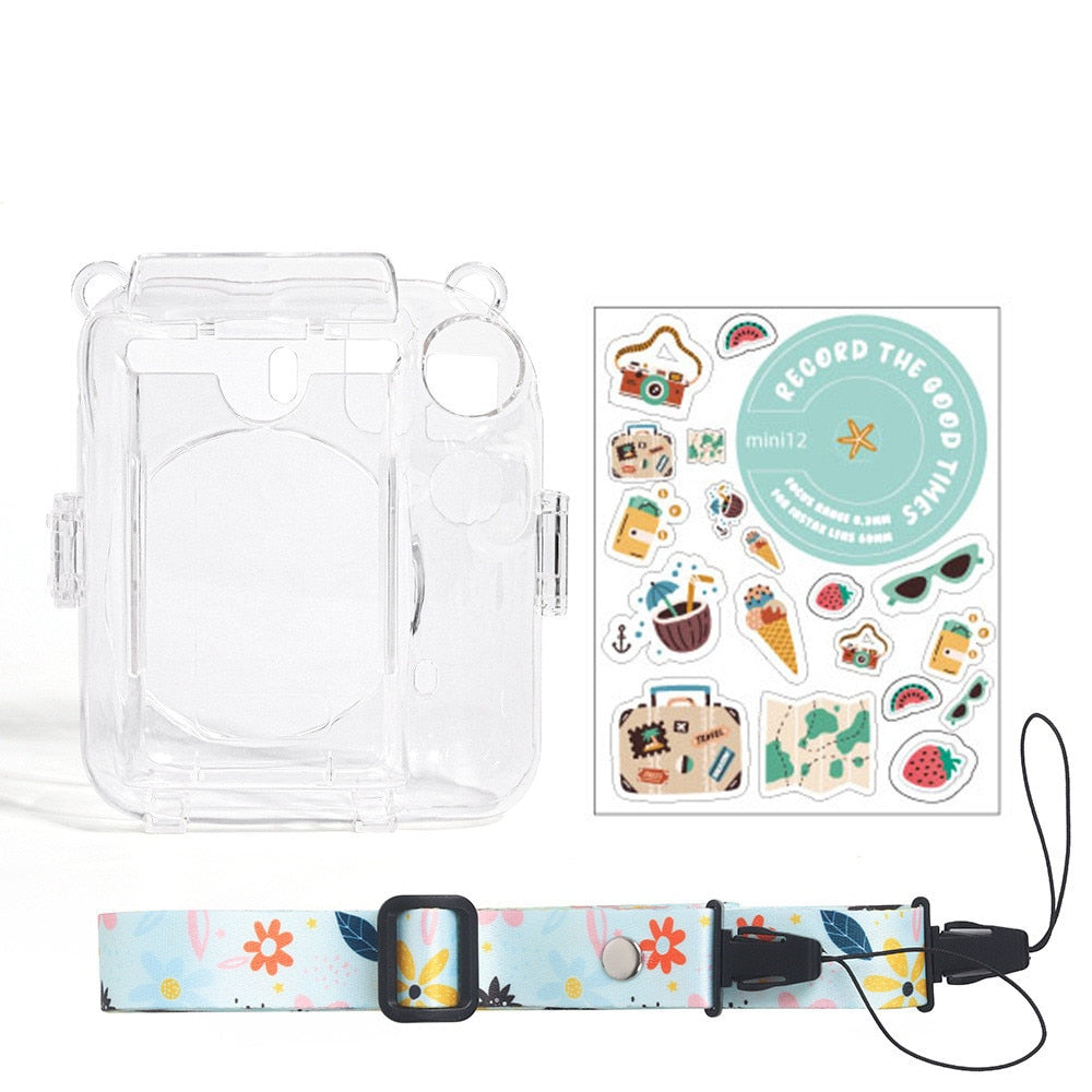 For Fujifilm Instax Mini 12 Transparent Camera Case Protective Carry Bag Cover with Shoulder Strap Storage Bag