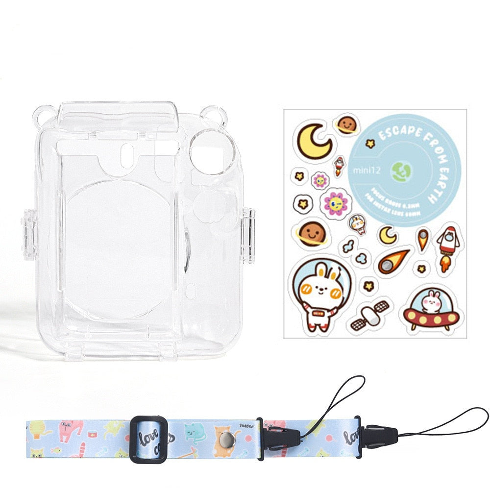 For Fujifilm Instax Mini 12 Transparent Camera Case Protective Carry Bag Cover with Shoulder Strap Storage Bag