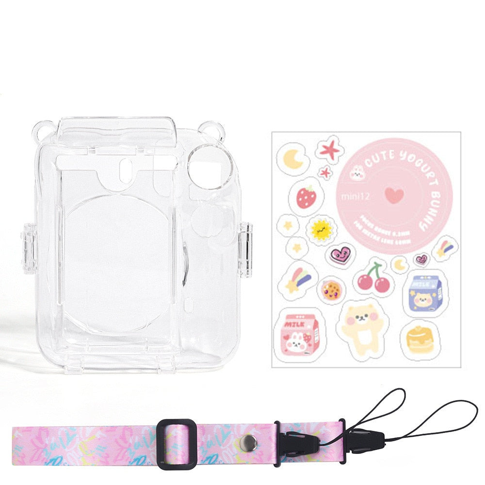 For Fujifilm Instax Mini 12 Transparent Camera Case Protective Carry Bag Cover with Shoulder Strap Storage Bag