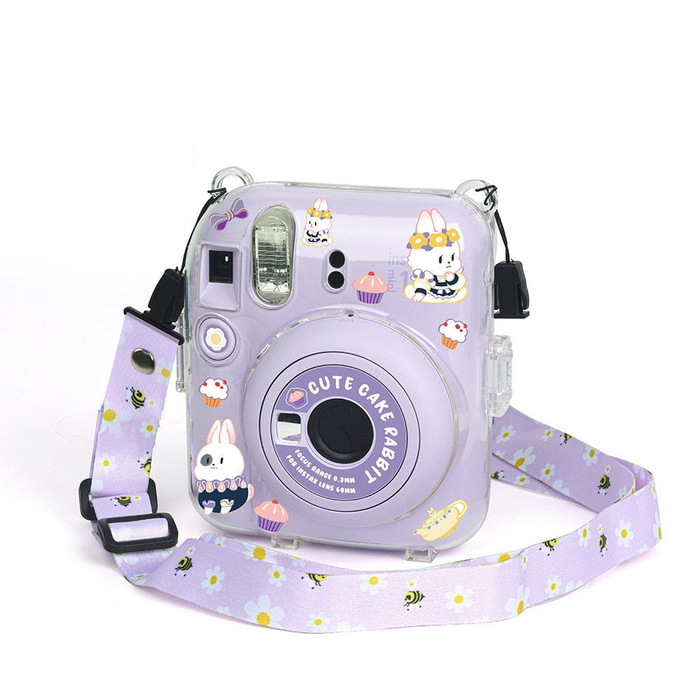 For Fujifilm Instax Mini 12 Transparent Camera Case Protective Carry Bag Cover with Shoulder Strap Storage Bag